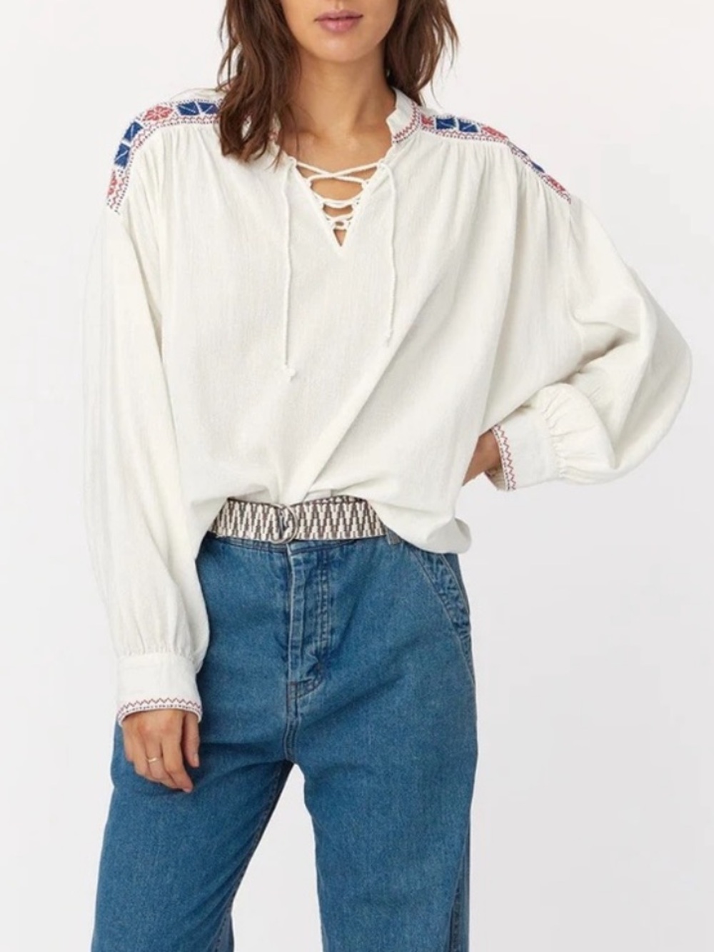 XIRENA Lyric Top White Cotton Embroidery Size XS Boho Peasant Festival Prairie